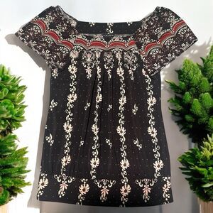 F.A.N.G Shirt Women’s Medium Brown Peasant Blouse Floral Y2K Boho USA Made Top
